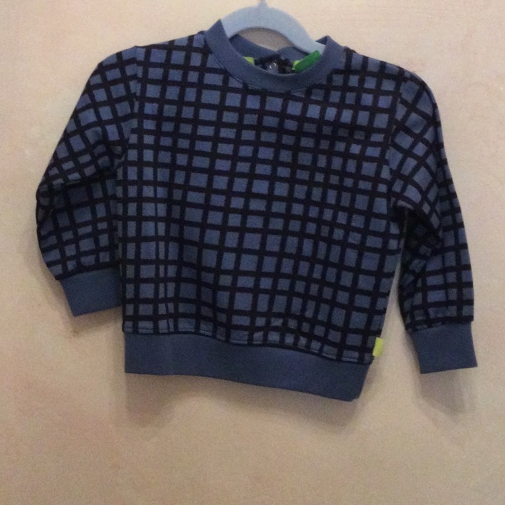 Blue Grid Pattern Crewneck Sweater